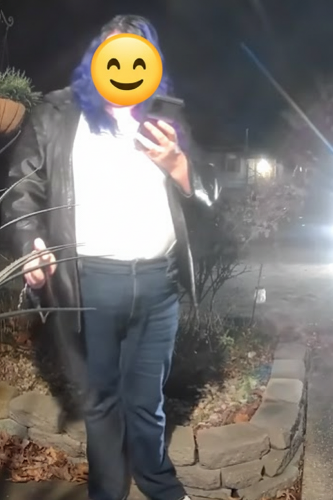 woman allegedly spraying pepper spray onto a bag of food